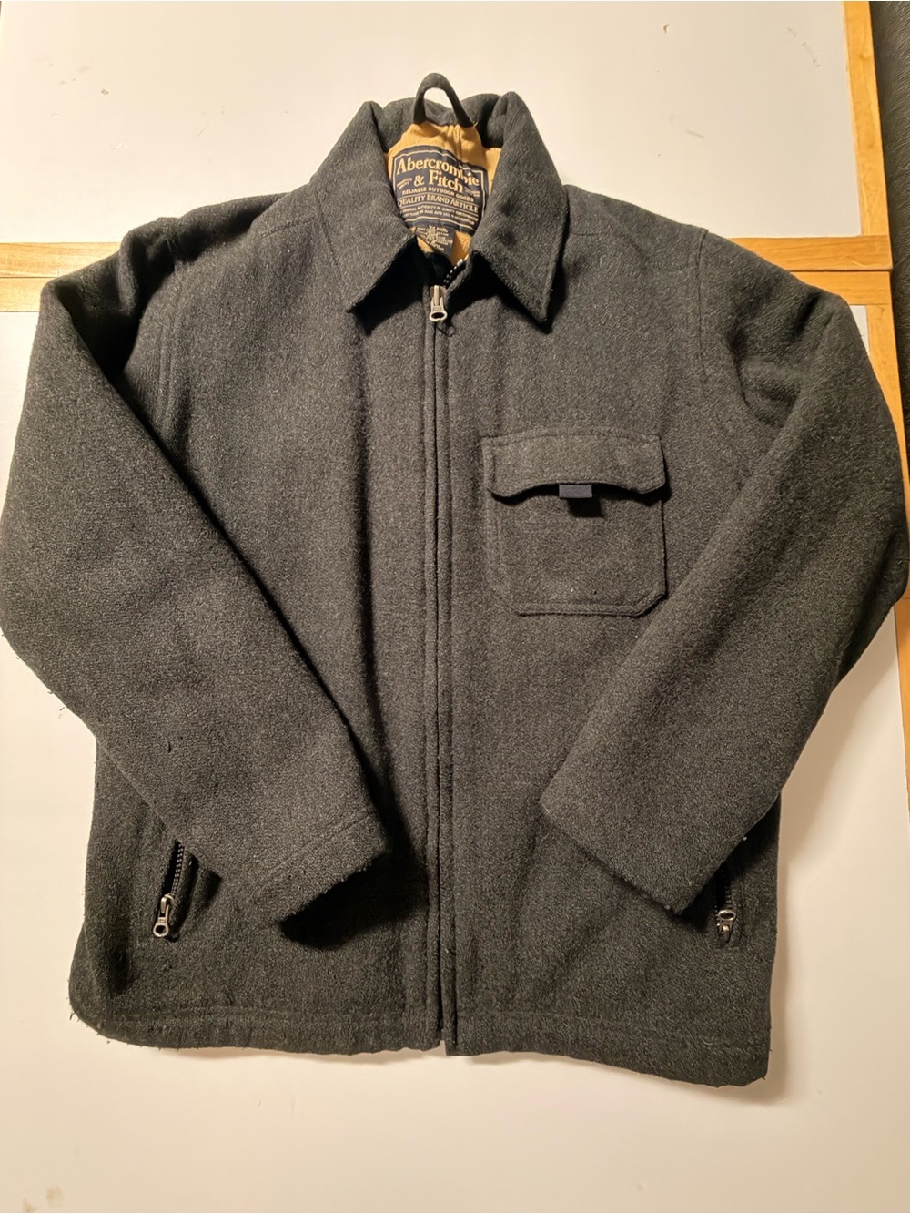 Mens Vintage ABERCROMBIE & FITCH A&F Gray WOOL Quilt Lined Insulated Coat Jacket
